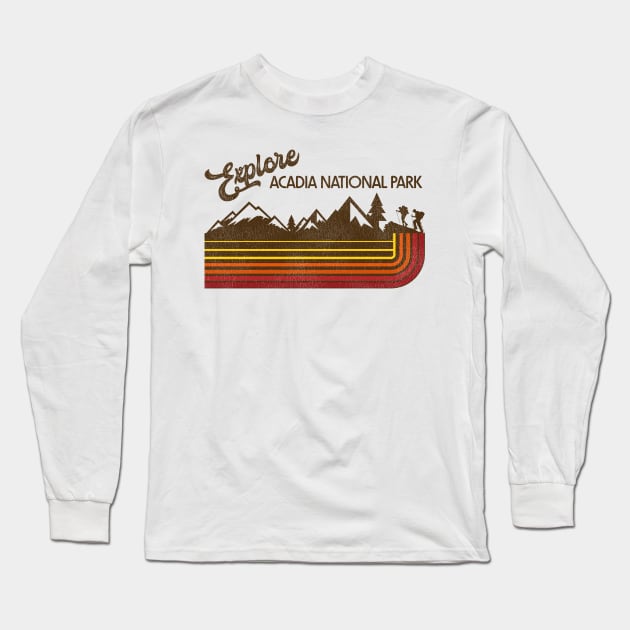 Explore Acadia National Park Retro 70s/80s Stripe Long Sleeve T-Shirt by darklordpug